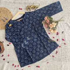 Vriksham Dark Blue Handbloack Cotton Short Kurti-VS4258