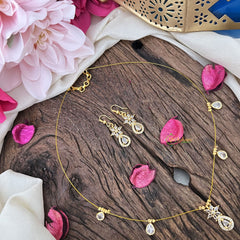 Vriksham Unique AD Stone 5 Floral & Tear Drop Invisible Chain-White-G18355