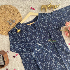 Vriksham Dark Blue Handbloack Cotton Short Kurti-VS4258