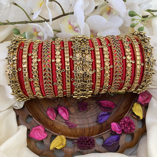 Vriksham Silk Thread Kundan Bridal Bangle Set-Red & Gold-G16241