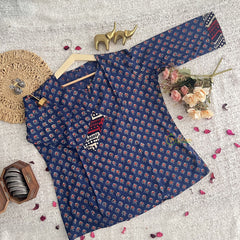 Vriksham Ink Blue Handblock Cotton Short Kurti-VS4276