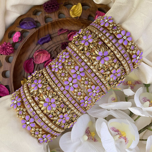 Vriksham Silk Thread Kundan Bridal Bangle Set-Lavender & Gold-G16234