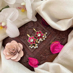 Vriksham Floral Style With Pearls Drop Kundan Jadau Bugadi-White Red-J4168