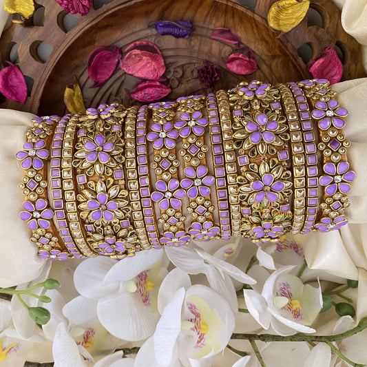 Vriksham Silk Thread Kundan Bridal Bangle Set-Lavender & Gold-G16234