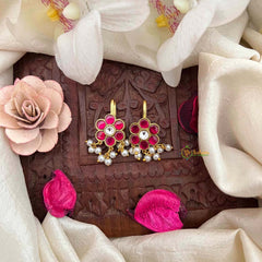 Vriksham Floral Style With Pearls Drop Kundan Jadau Bugadi-White Red-J4168