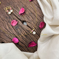 Vriksham Elegant AD Stone Floral Tear Drop Invisible Chain-White Red-G18349