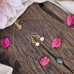 Vriksham Elegant AD Stone Floral Tear Drop Invisible Chain-White Red-G18349