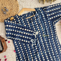 Vriksham Blue Square Handblock Cotton Short Kurti-VS4264