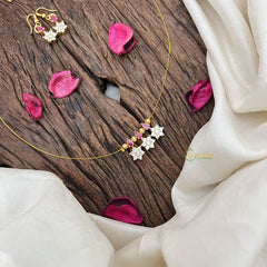 Vriksham Elegant AD Stone 3 Floral Tear Drop Invisible Chain-White Red-G18350