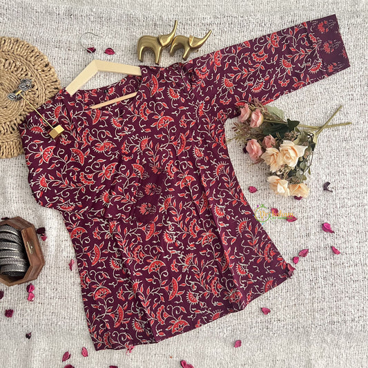 Vriksham Wine Handblock Cotton Short Kurti-VS4265