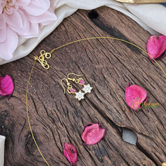 Vriksham Elegant AD Stone 3 Floral Tear Drop Invisible Chain-White Red-G18350