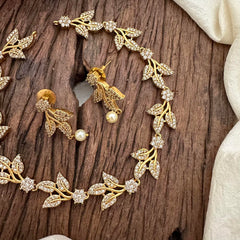 Designer White AD Stone Short Neckpiece-Leaf-G12827