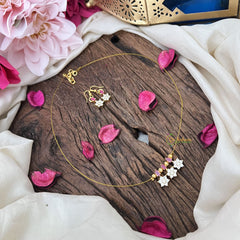 Vriksham Elegant AD Stone 3 Floral Tear Drop Invisible Chain-White Red-G18350