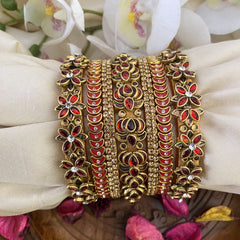 Vriksham Silk Thread Kundan Bridal Bangle Set-Red-G16236