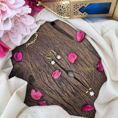 Vriksham Elegant AD Stone Floral Tear Drop Invisible Chain-White Blue-G18352