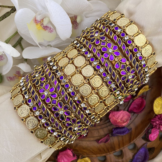 Vriksham Silk Thread Kundan Bridal Bangle Set-Coin-Purple-G16237