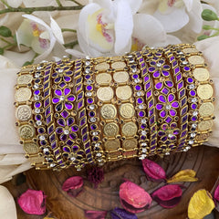 Vriksham Silk Thread Kundan Bridal Bangle Set-Coin-Purple-G16237