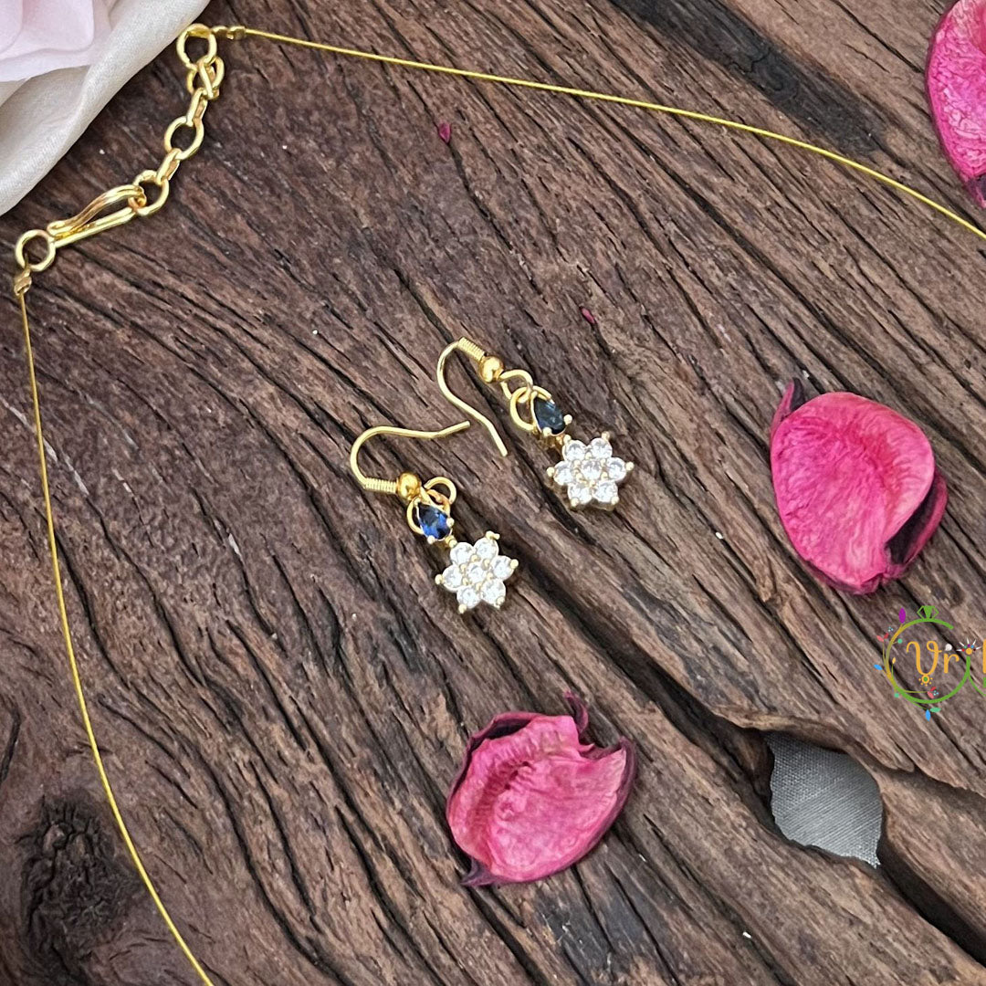 Vriksham Elegant AD Stone Floral Tear Drop Invisible Chain-White Blue-G18352