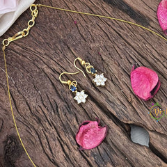 Vriksham Elegant AD Stone Floral Tear Drop Invisible Chain-White Blue-G18352