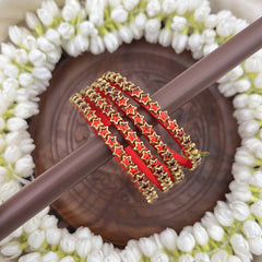 Vriksham Elegant Red Star Golden Detailing Antique Gold Finish Silk Thread Kundan Bangles-G20852