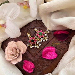 Vriksham Floral Pearls Motif Style With Pearls Drop Kundan Jadau Bugadi-Green Red-J4166