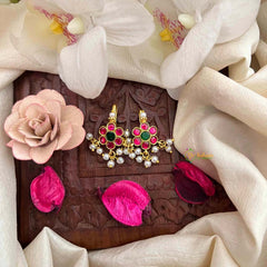 Vriksham Floral Pearls Motif Style With Pearls Drop Kundan Jadau Bugadi-Green Red-J4166