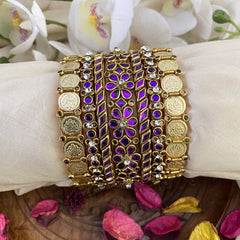 Vriksham Silk Thread Kundan Bridal Bangle Set-Coin-Purple-G16237