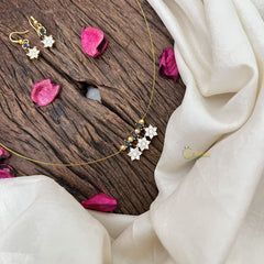 Vriksham Elegant AD Stone 3 Floral Tear Drop Invisible Chain-White Blue-G18351