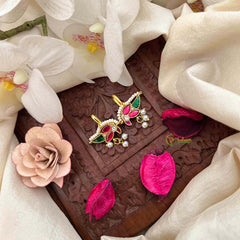 Vriksham Premium Parrot Style With Pearls Detailing Kundan Jadau Bugadi-White Red & Green-J4169