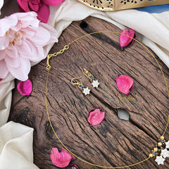 Vriksham Elegant AD Stone 3 Floral Tear Drop Invisible Chain-White Blue-G18351