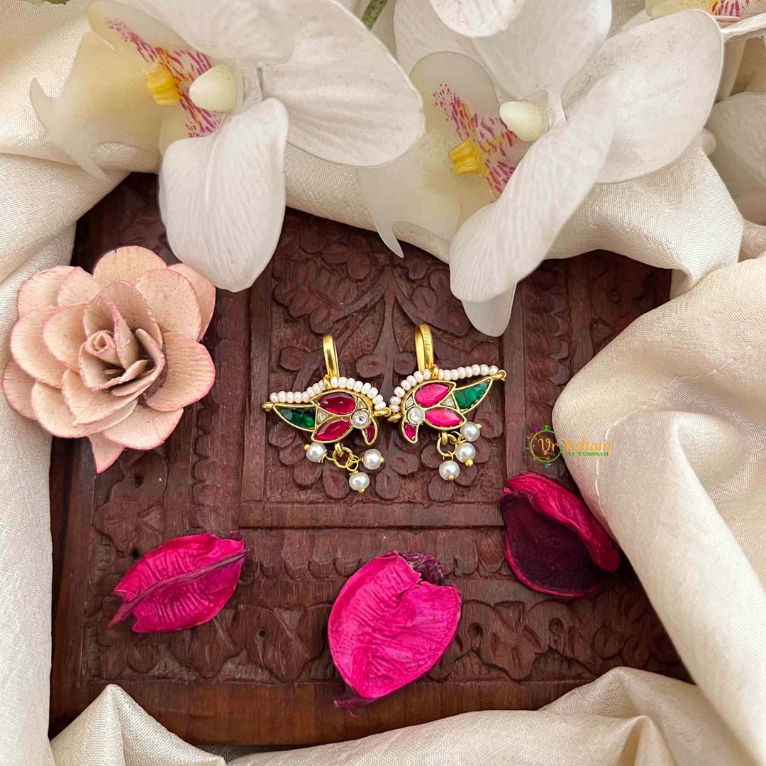 Vriksham Premium Parrot Style With Pearls Detailing Kundan Jadau Bugadi-White Red & Green-J4169