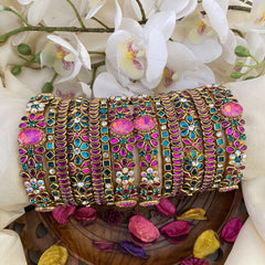 Vriksham Silk Thread Stone & Kundan Bridal Bangle Set-Pink & Sea Green-G16240