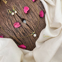 Vriksham Elegant AD Stone Floral Tear Drop Invisible Chain-White Green-G18348