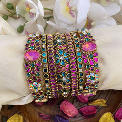 Vriksham Silk Thread Stone & Kundan Bridal Bangle Set-Pink & Sea Green-G16240