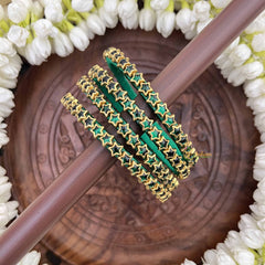 Vriksham Star Stayle Green Gold Detailing  Silk Thread Kundan Bangles-G20856