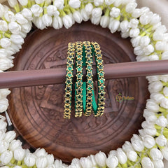 Vriksham Star Stayle Green Gold Detailing  Silk Thread Kundan Bangles-G20856