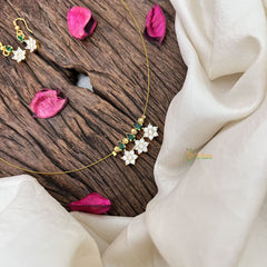 Vriksham Elegant AD Stone 3 Floral Tear Drop Invisible Chain-White Green-G18347