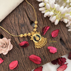 Gold Look Alike Pendant Lakshmi Neckpiece-Green-G15334