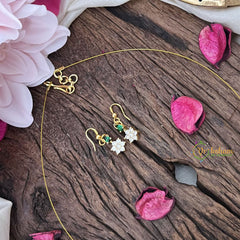 Vriksham Elegant AD Stone 3 Floral Tear Drop Invisible Chain-White Green-G18347