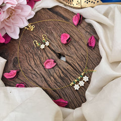 Vriksham Elegant AD Stone 3 Floral Tear Drop Invisible Chain-White Green-G18347