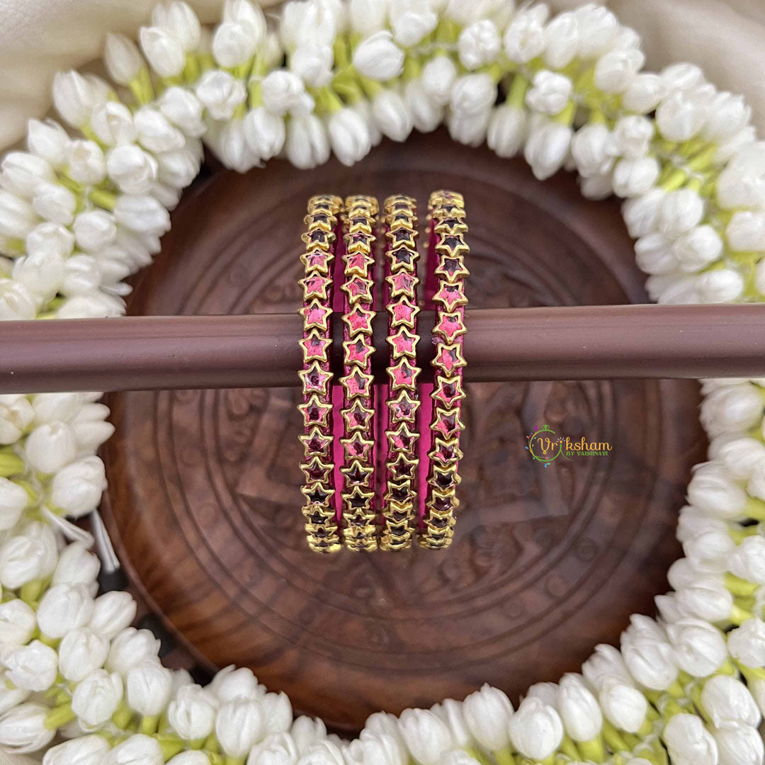 Vriksham Star Style Pink Gold Detailing  Silk Thread Kundan Bangles-G20857