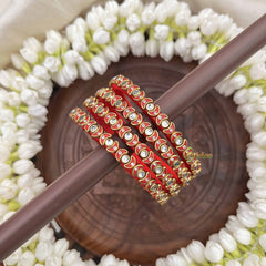 Vriksham Half Moon & Dot Style Pink Gold Detailing  Silk Thread Kundan Bangles-G20858