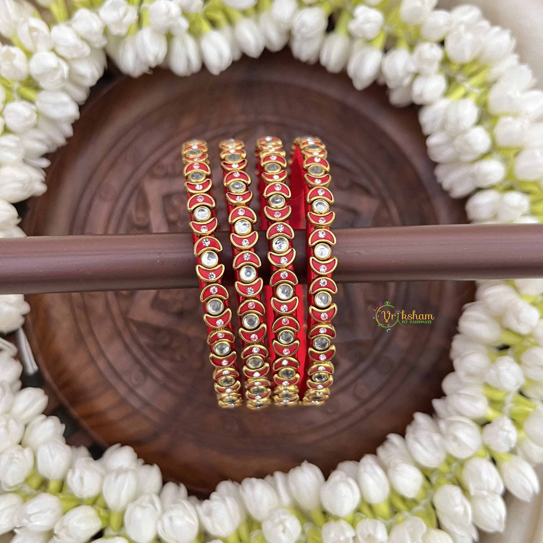 Vriksham Half Moon & Dot Style Pink Gold Detailing  Silk Thread Kundan Bangles-G20858