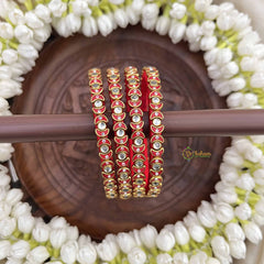 Vriksham Half Moon & Dot Style Pink Gold Detailing  Silk Thread Kundan Bangles-G20858