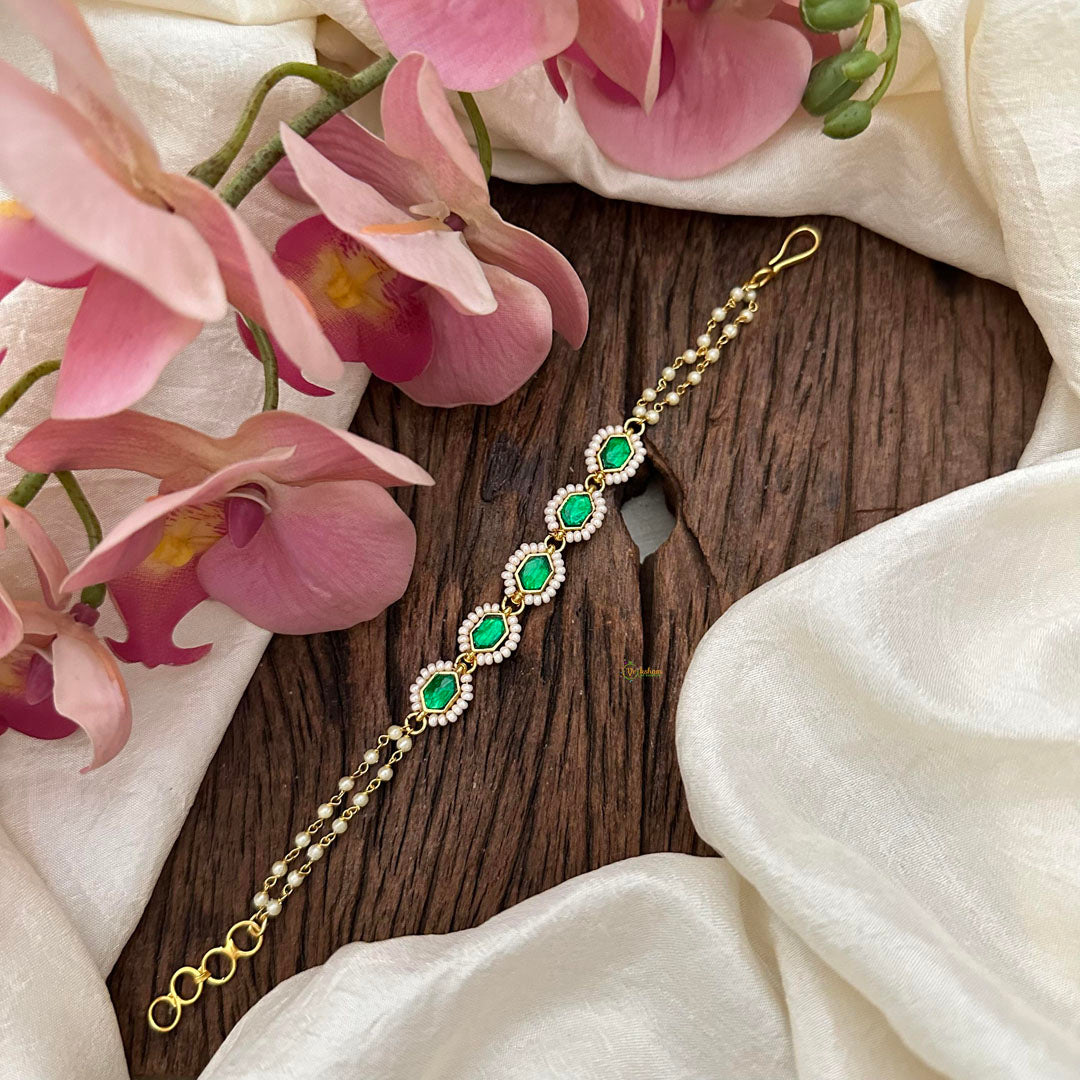 Green Kundan Jadau Rakhi-Rakshabandha-Hexagon-Pearl-G12958