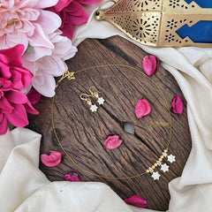 Vriksham Elegant AD Stone 3 Floral Tear Drop Invisible Chain-White-G18346