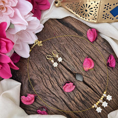 Vriksham Elegant AD Stone 3 Floral Tear Drop Invisible Chain-White-G18346