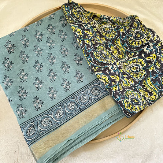 Sky Blue Maheshwari Cotton Silk Saree -Handloom Maheshwari Saree-VS3635