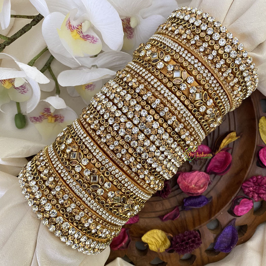 Vriksham Silk Thread Gold White Stone Kundan Bridal Bangle Set