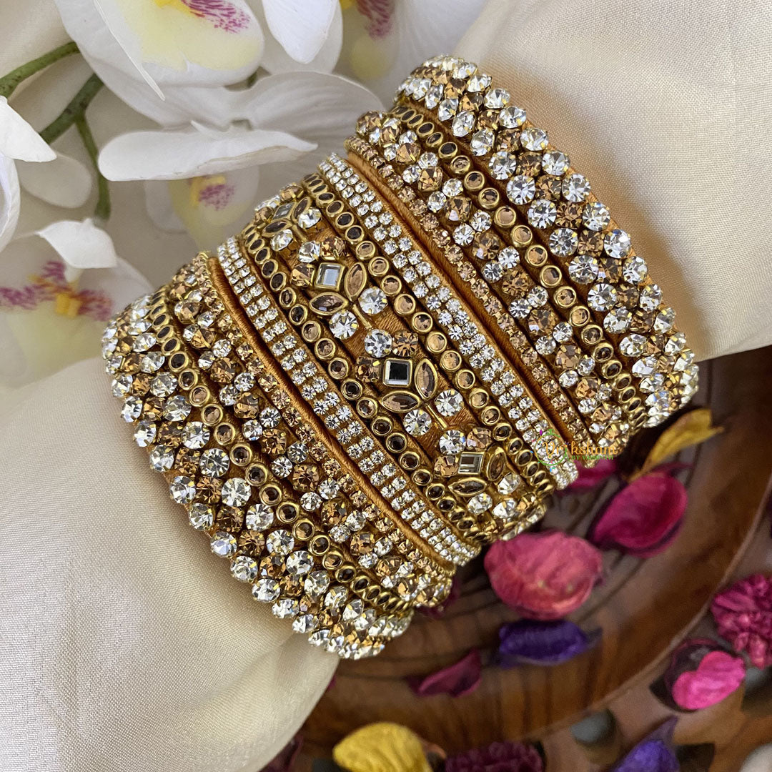 Vriksham Silk Thread Gold White Stone Kundan Bridal Bangle Set-G16222